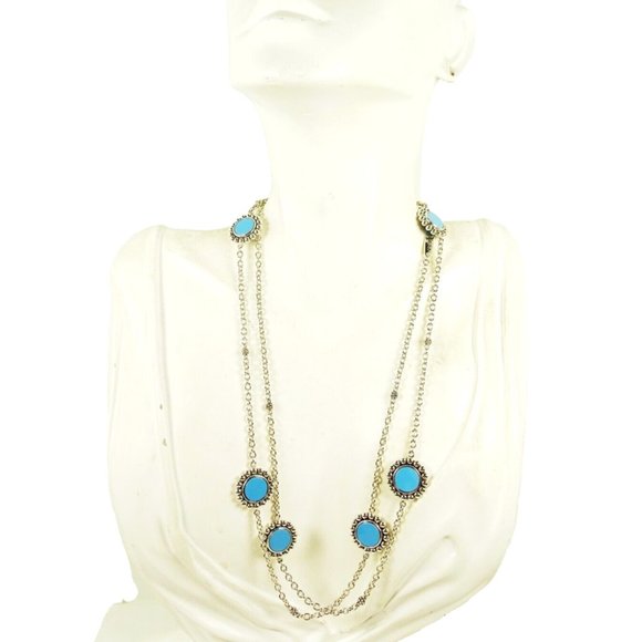 LAGOS Maya Sterling Silver Blue Turquoise Circle Stations Long Necklace - Picture 6 of 8